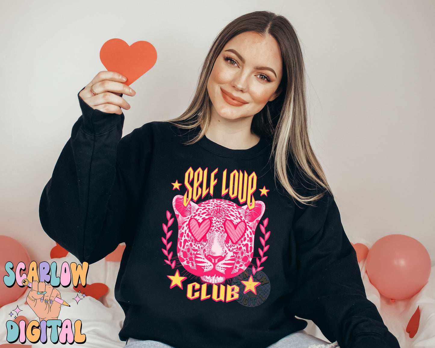 Self Love Club PNG-Valentine's Day Sublimation Digital Design Download-snow leopard png, hearts png, girly valentine's png, self care png