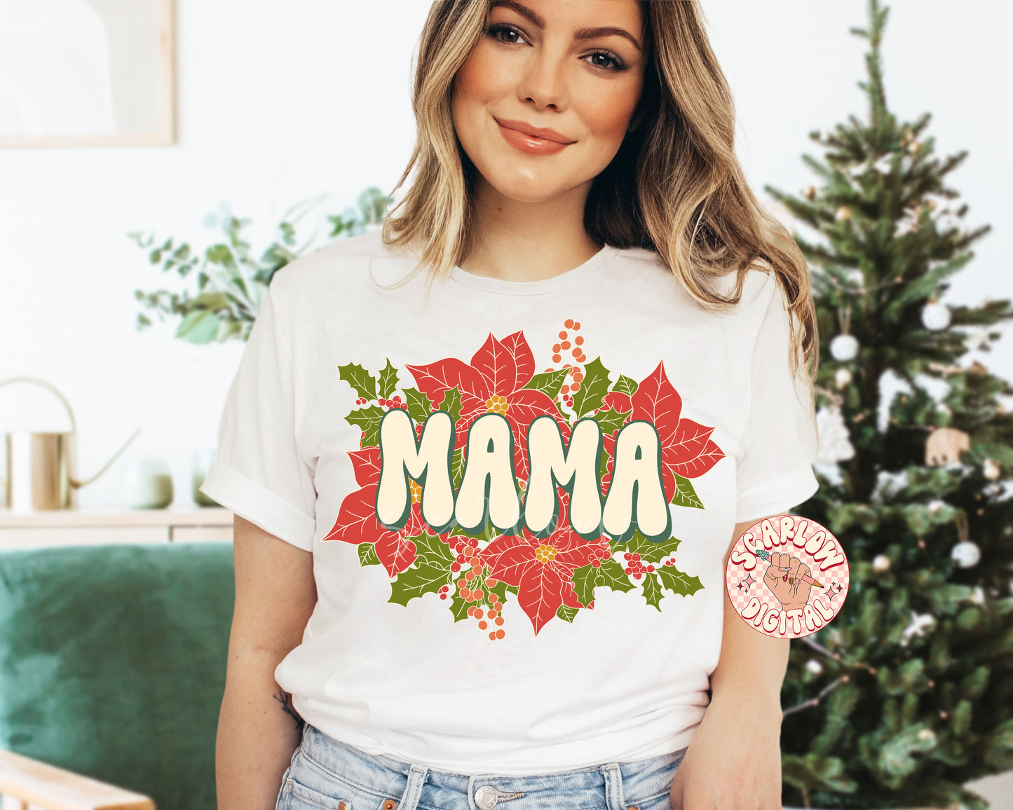 Floral Mama PNG-Christmas Sublimation Digital Design Download-christmas mama png, poinsettia floral png, flowers png, mama png designs