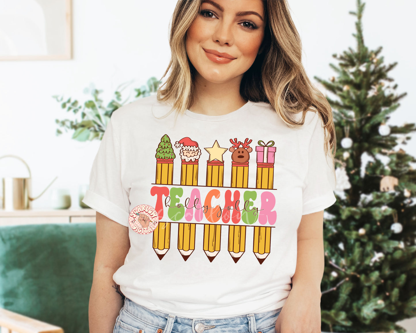 Christmas Pencils PNG-Teacher Sublimation Digital Design Download-teacher xmas png, xmas teacher gift png, santa claus png, reindeer png