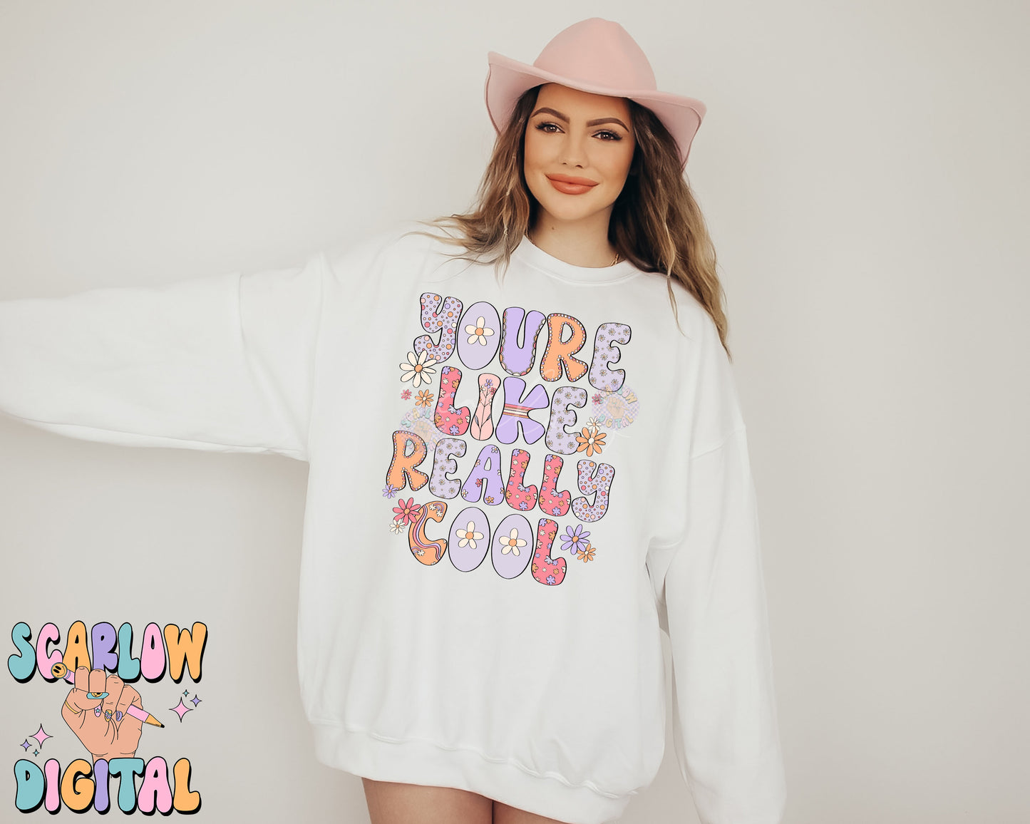 You're Like Really Cool PNG Digital Design Download, flower png, positive png, retro png, trendy png, fun png, patchwork png, groovy png