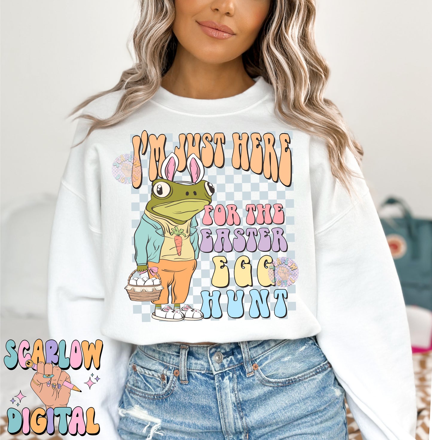 I'm Just Here For The Easter Egg Hunt PNG-Frog Sublimation Digital Design Download-funny easter png, adult easter png, funny frog png design