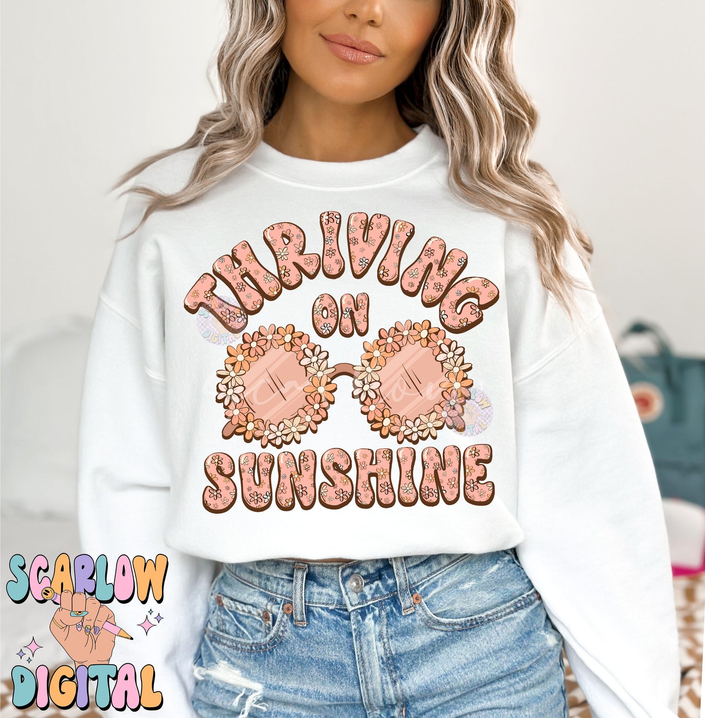 Thriving on Sunshine PNG-Summer Sublimation Digital Design Download-flower sunglasses png, summertime png, floral png, boho girl png designs