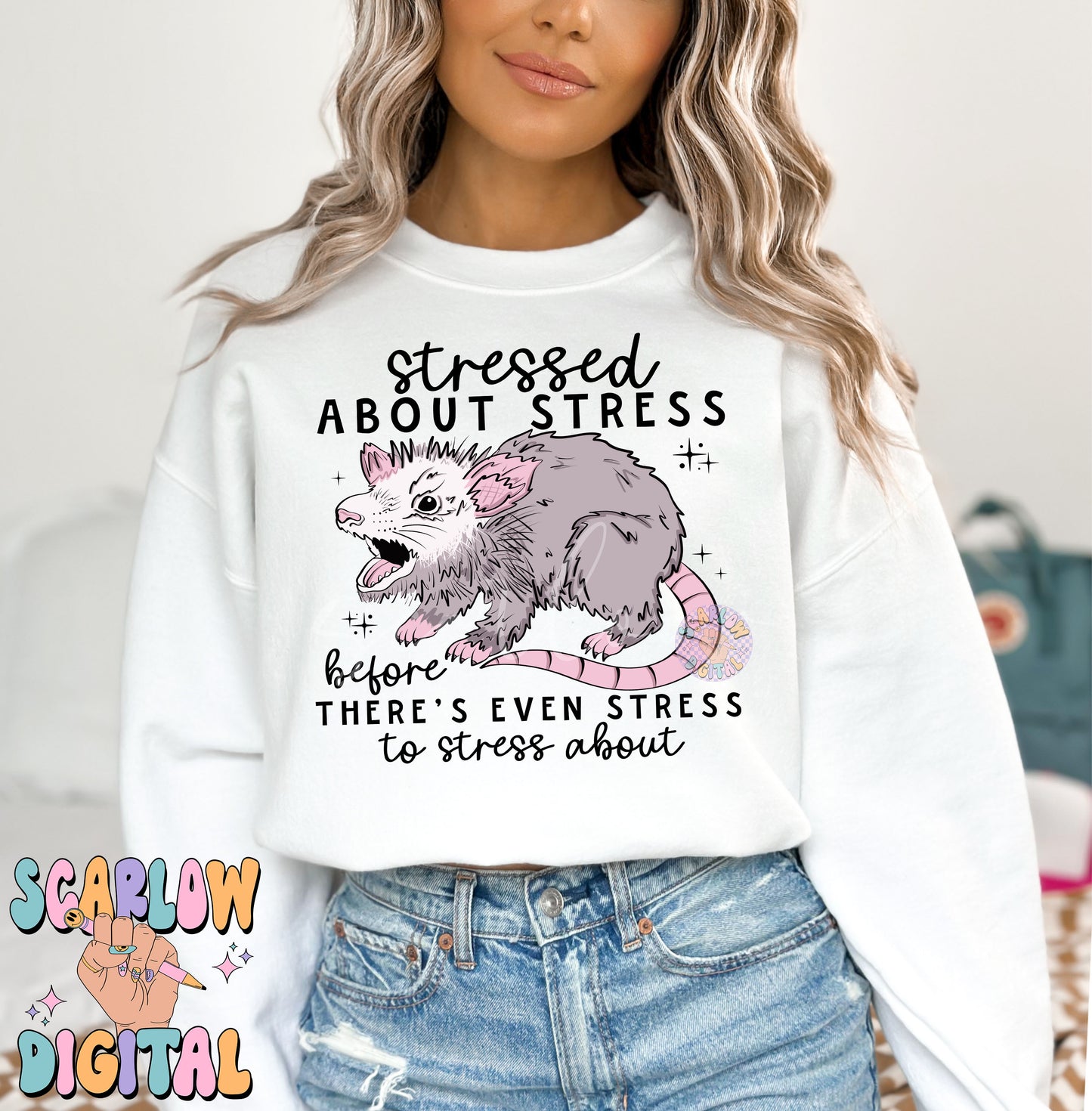 Stressed Opossum PNG-Funny Sublimation Digital Design Download-snarky png, adult humor png, stressed out png, stressed about stress png