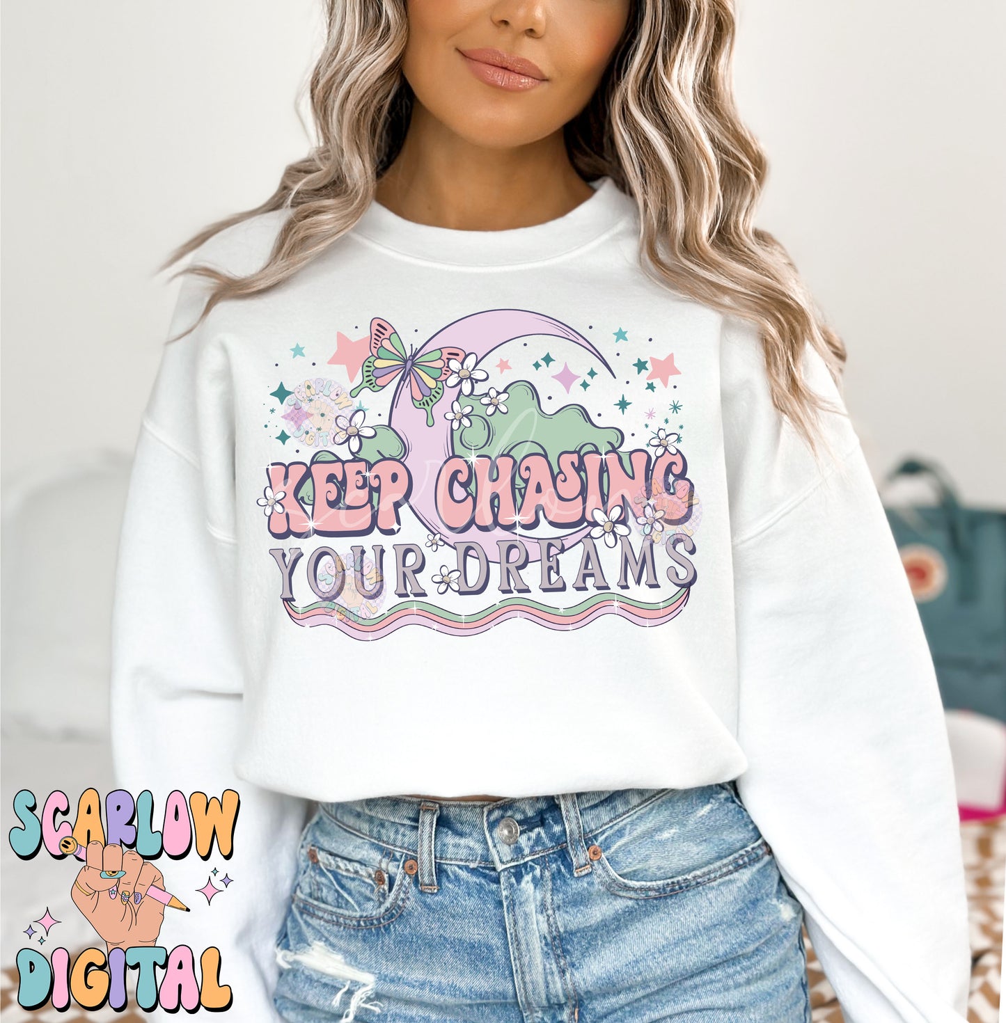 Keep Chasing Your Dreams PNG-Celestial Sublimation Digital Design Download-stars png, dreamy png, moon and stars png, trendy png designs