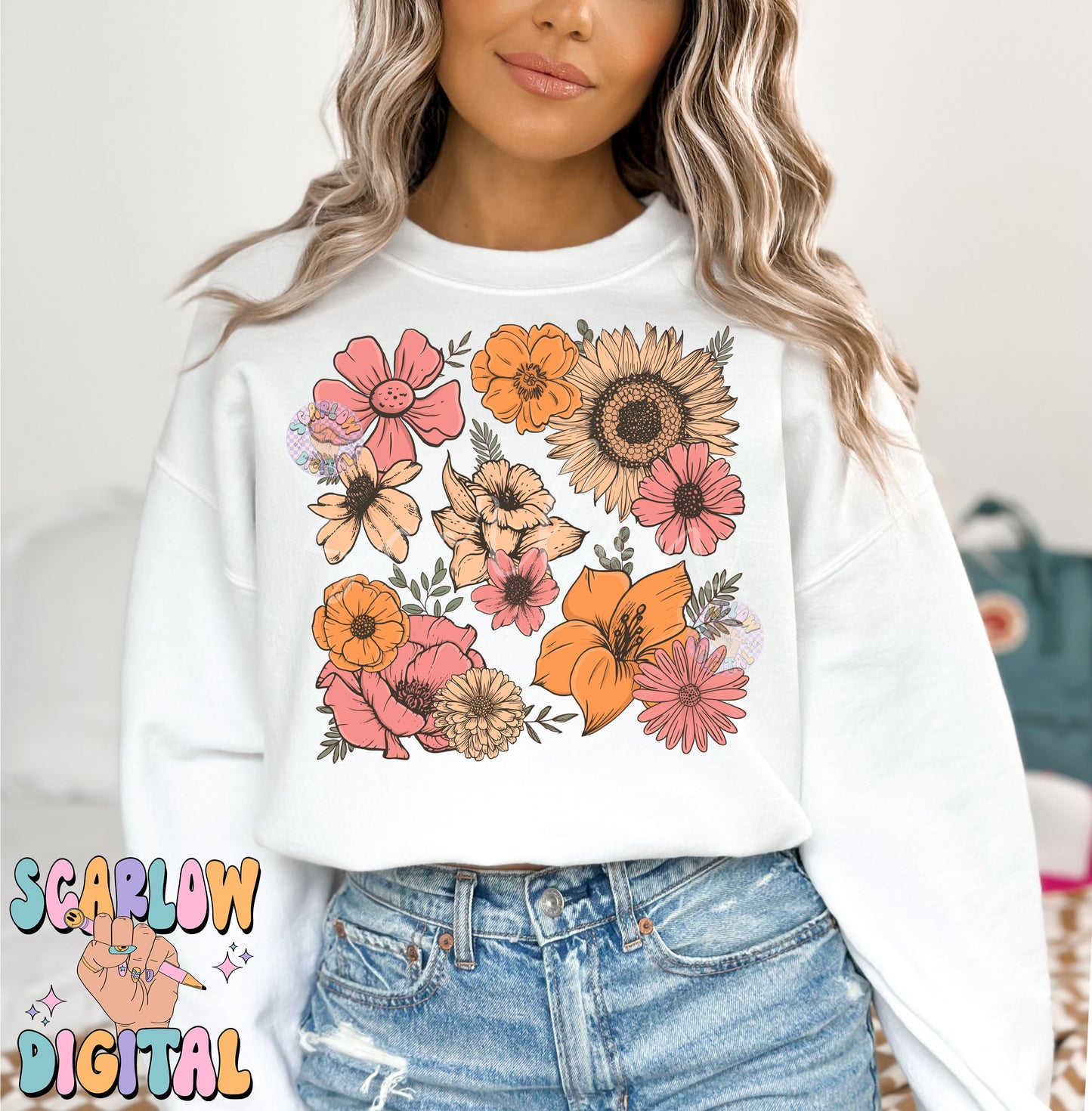 Spring Flowers PNG Sublimation Digital Design Download-floral png, vintage png, pretty png, coquette png, no words png, summer girl png