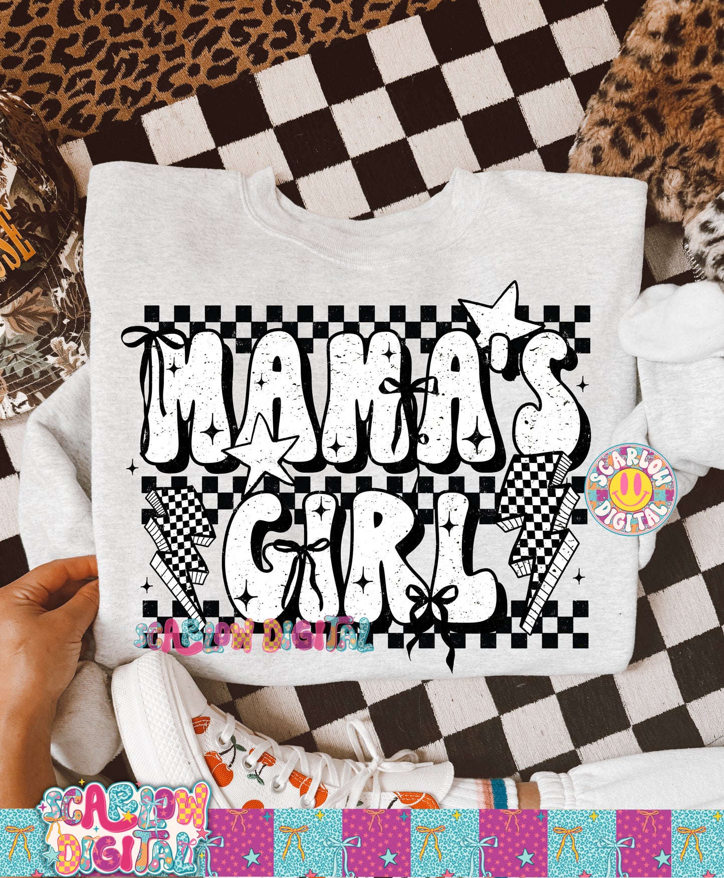 Mama's Girl Black and White Rocker Bow PNG Digital Design