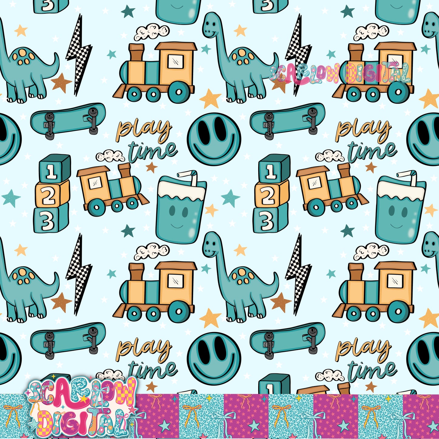 Play Time Seamless Pattern Digital Design