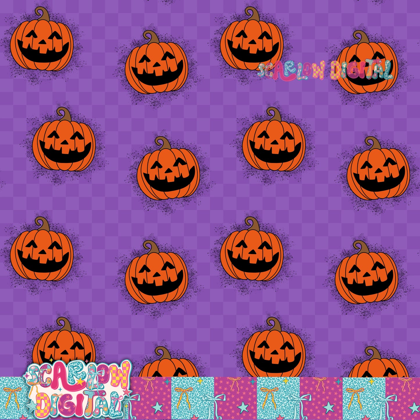 Pumpkins and Checkers Seamless Pattern Digital Design