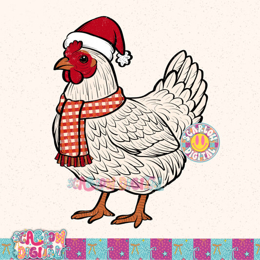 Christmas Chicken Pocket PNG Digital Design