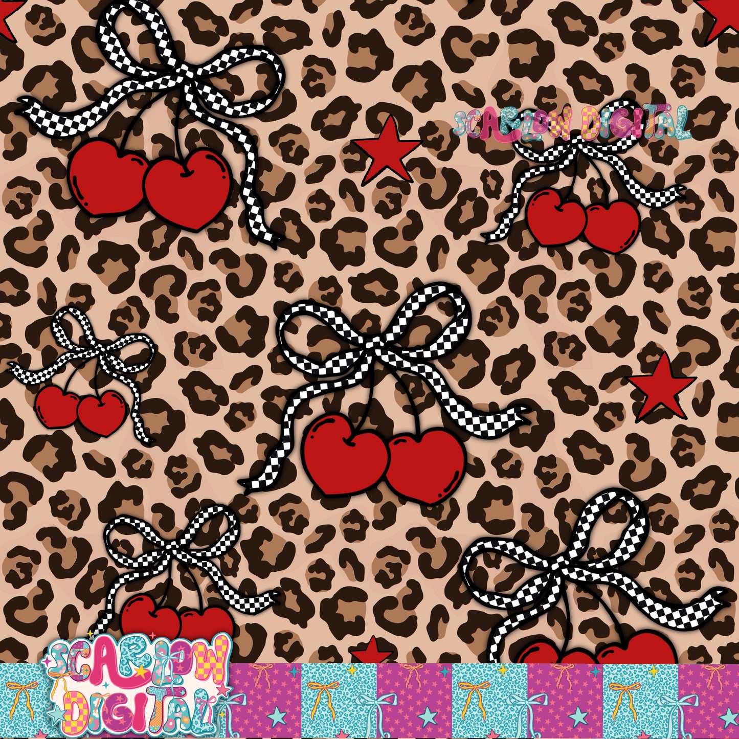 Cherry Leopard Seamless Pattern Digital Design