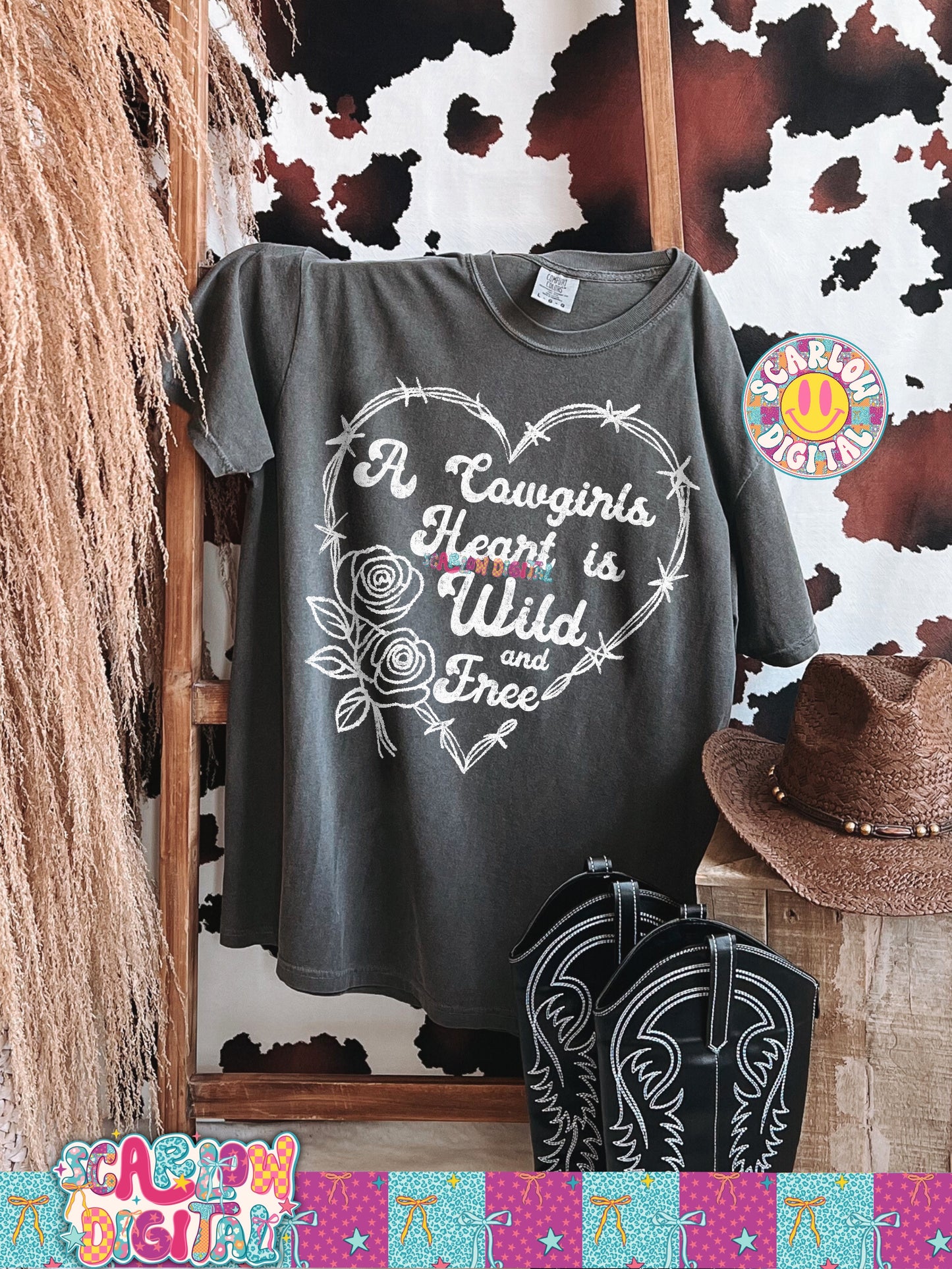 A Cowgirl's Heart is Wild and Free PNG Digital Design