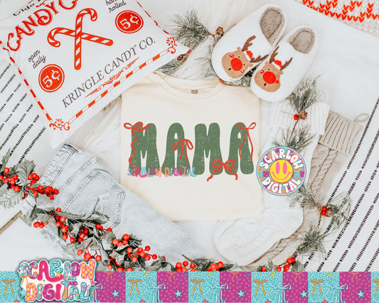 Red Green Bow Mama PNG Digital Design