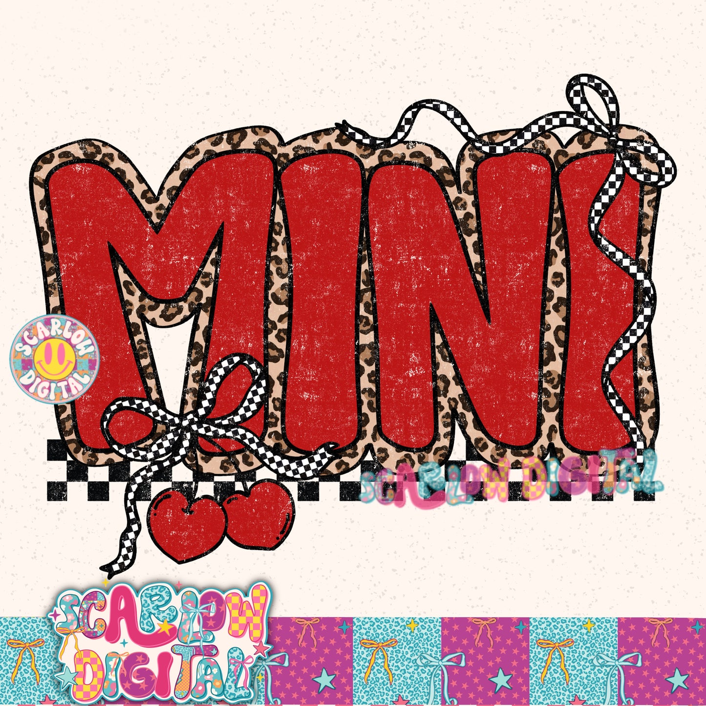 Cherry Mini Checkered Bow PNG Digital Design