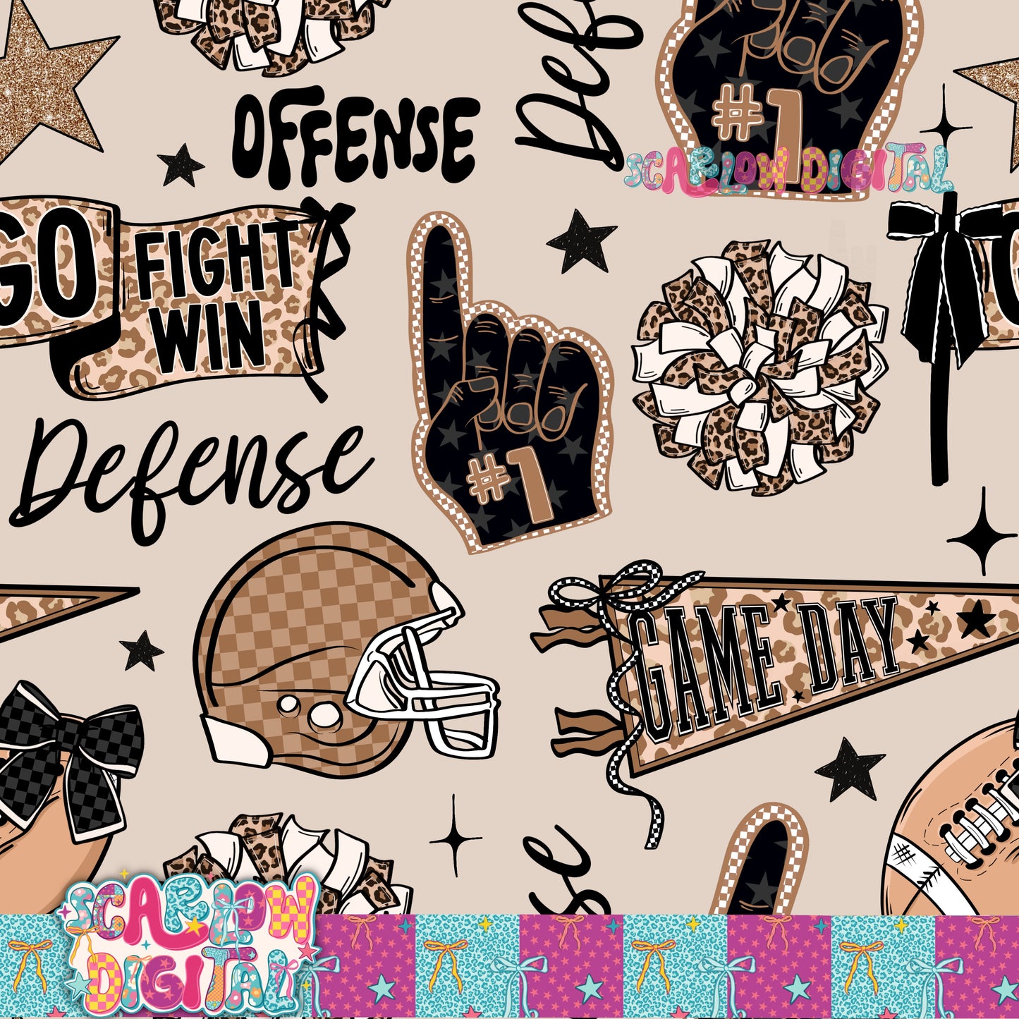 Football Doodles Seamless Pattern Digital Design