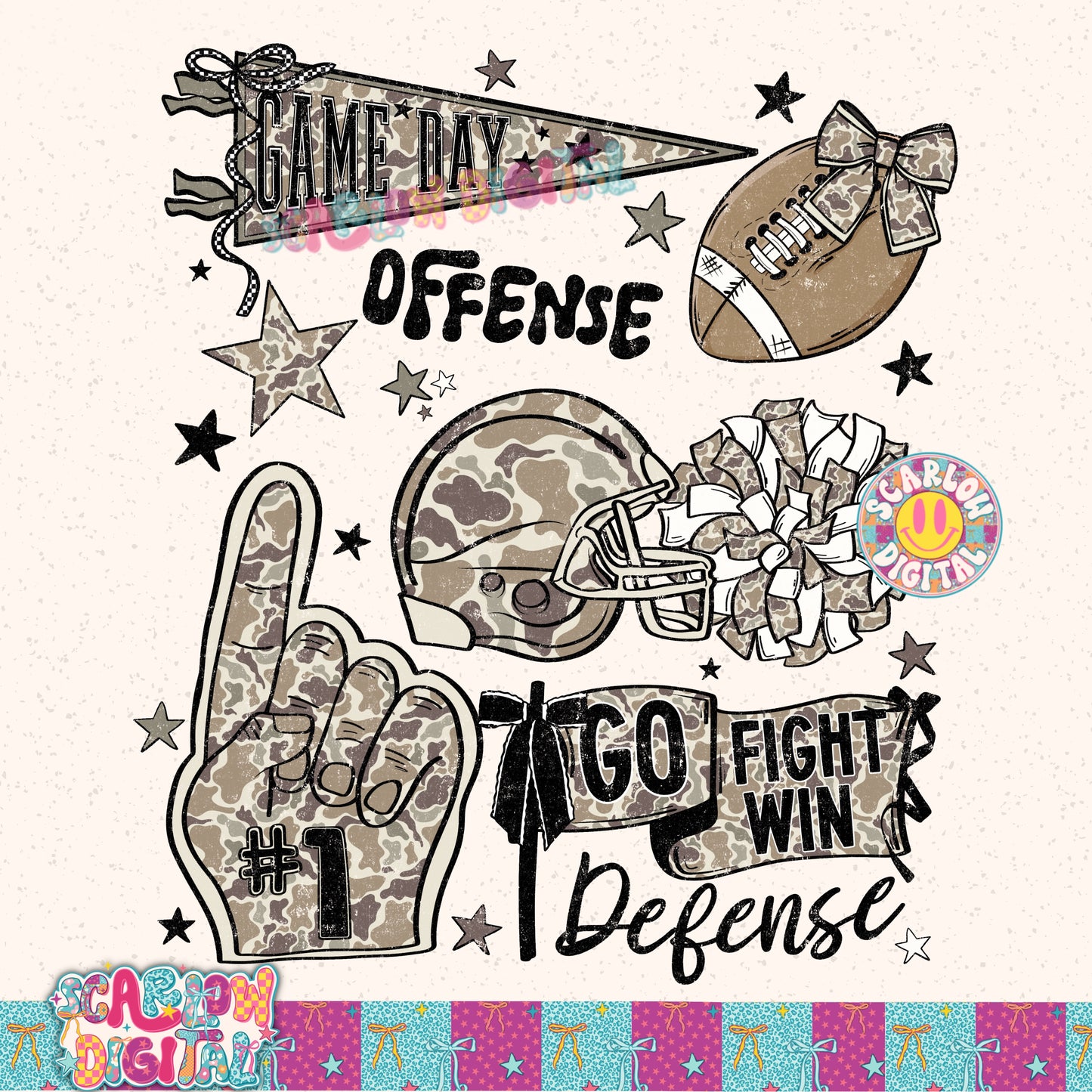 Camo Football Doodles PNG Digital Design