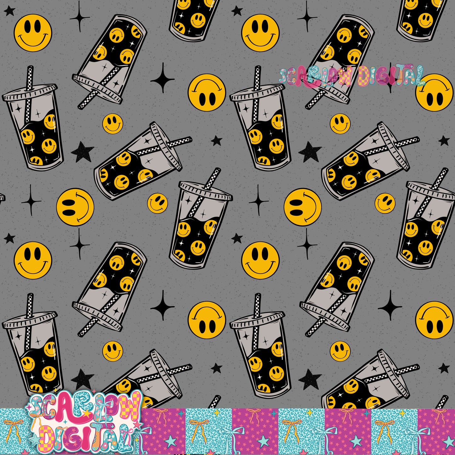 Happy Coffee Seamless Pattern Digital Design