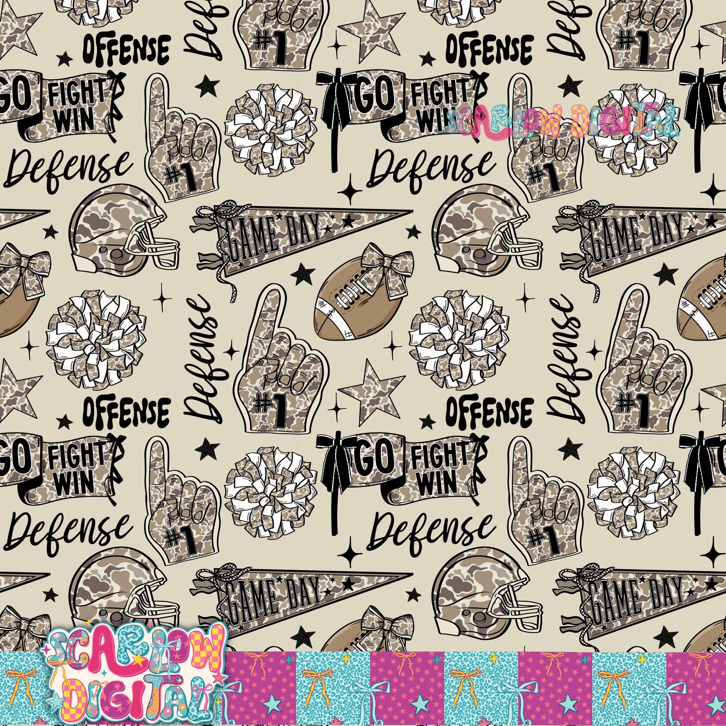 Camo Football Doodles Seamless Pattern Digital Design
