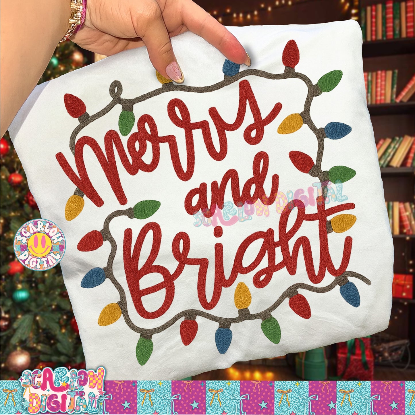 Merry and Bright Faux Yarn PNG Digital Design