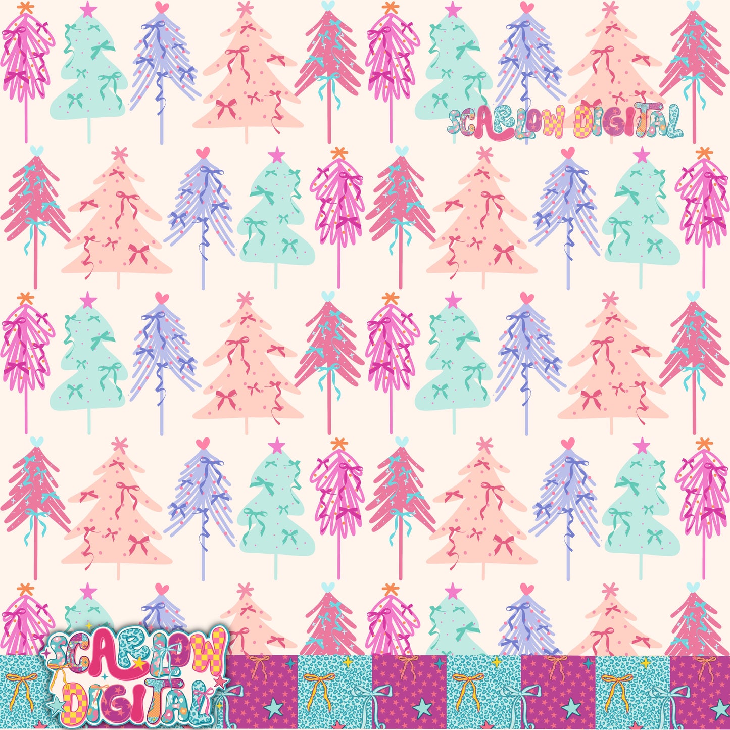 Preppy Christmas Trees Seamless Pattern Digital Design