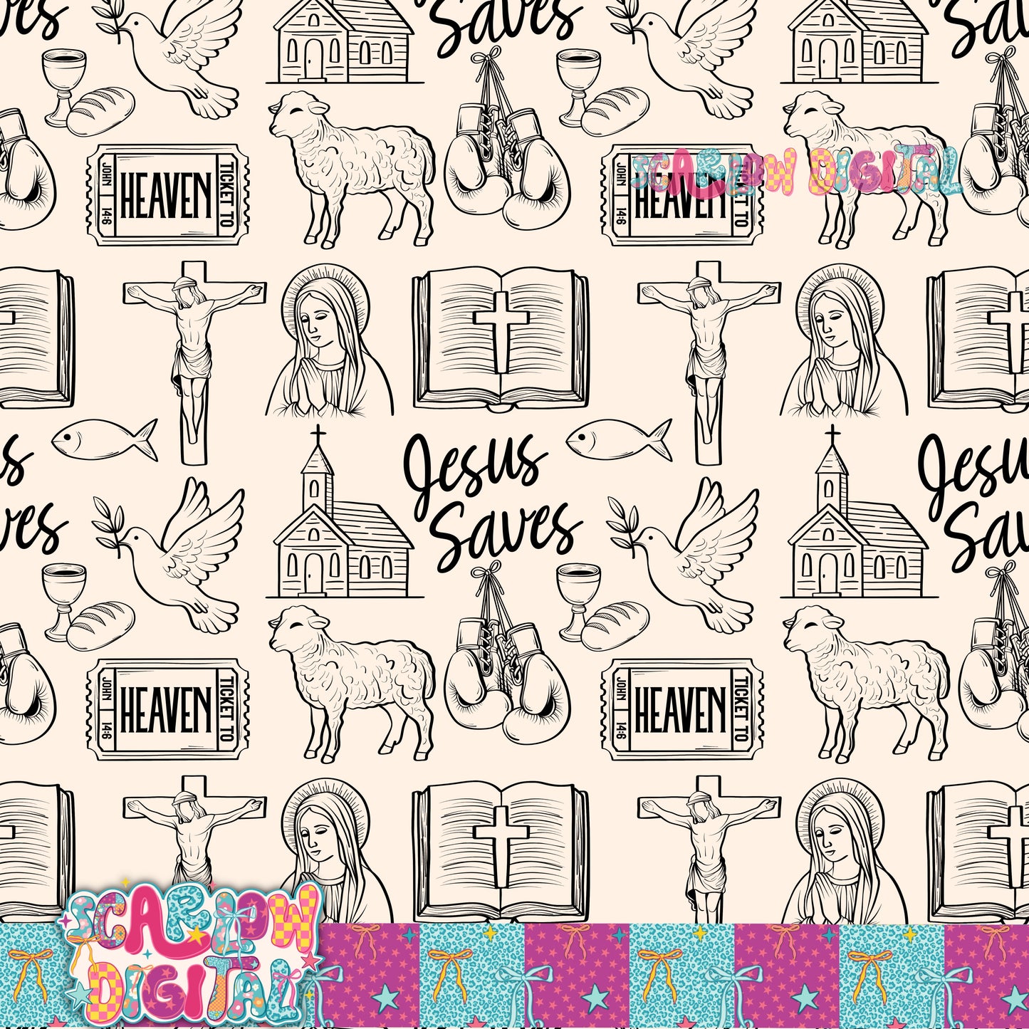 Jesus Saves Seamless Pattern Digital Design