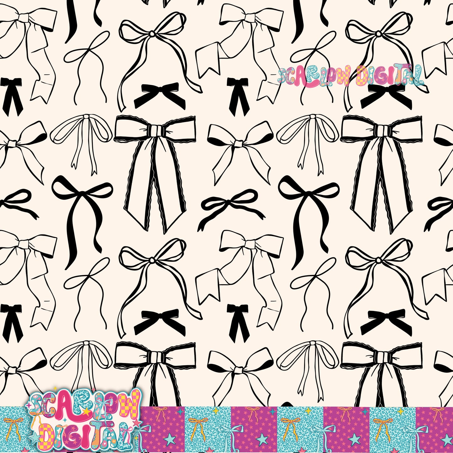 Black Bows Seamless Pattern Digital Design