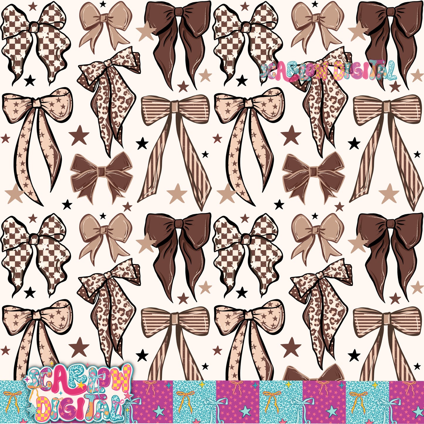 Neutral Retro Bows Seamless Pattern Digital Design