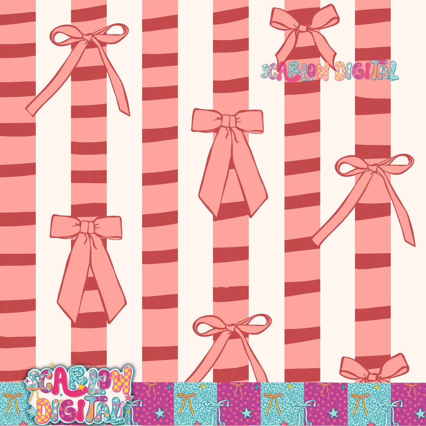 Bow Stripes Seamless Pattern Digital Design