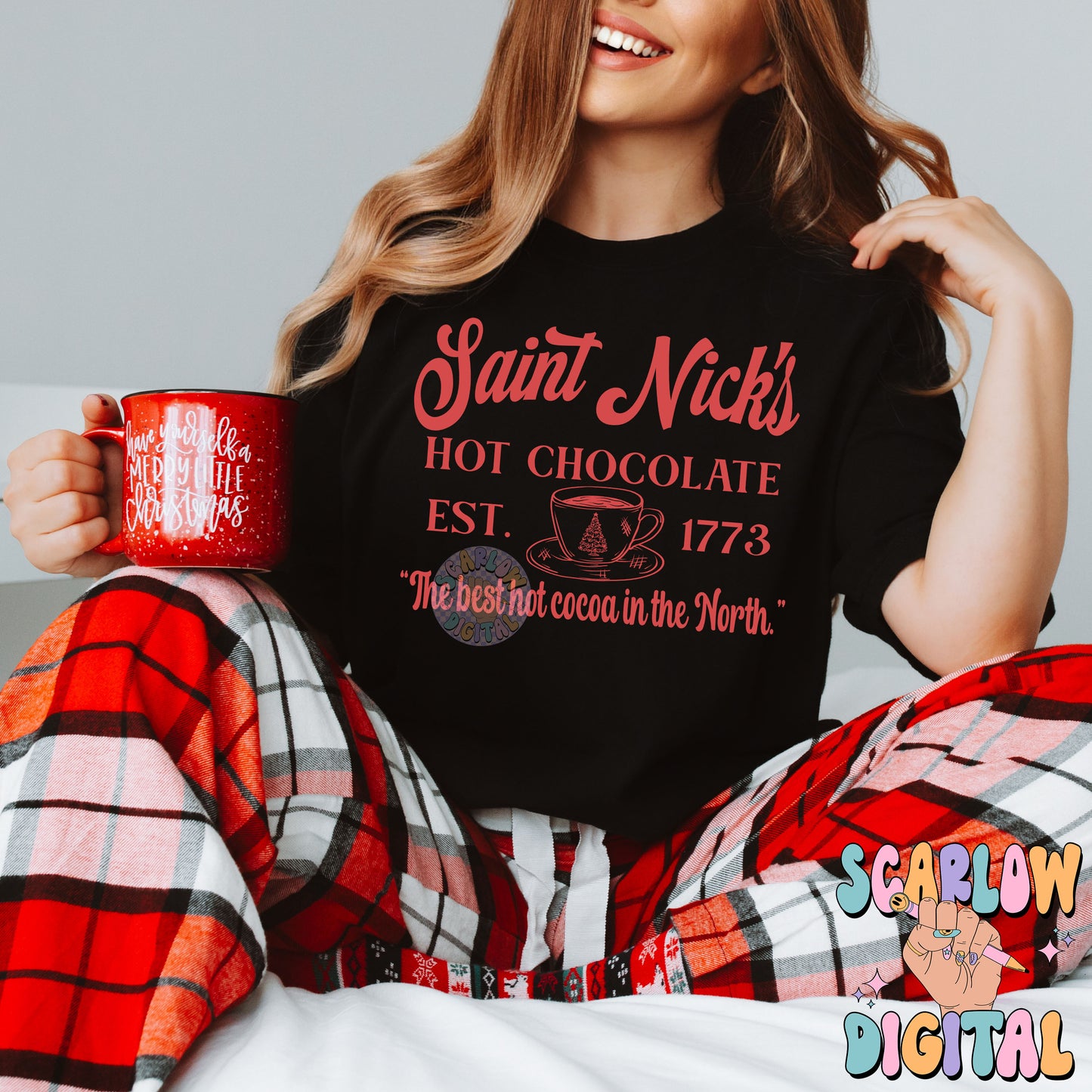 Saint Nick's Hot Chocolate PNG Digital Design Download, Christmas png, santa claus png, hot cocoa png, winter png, xmas designs, holiday png