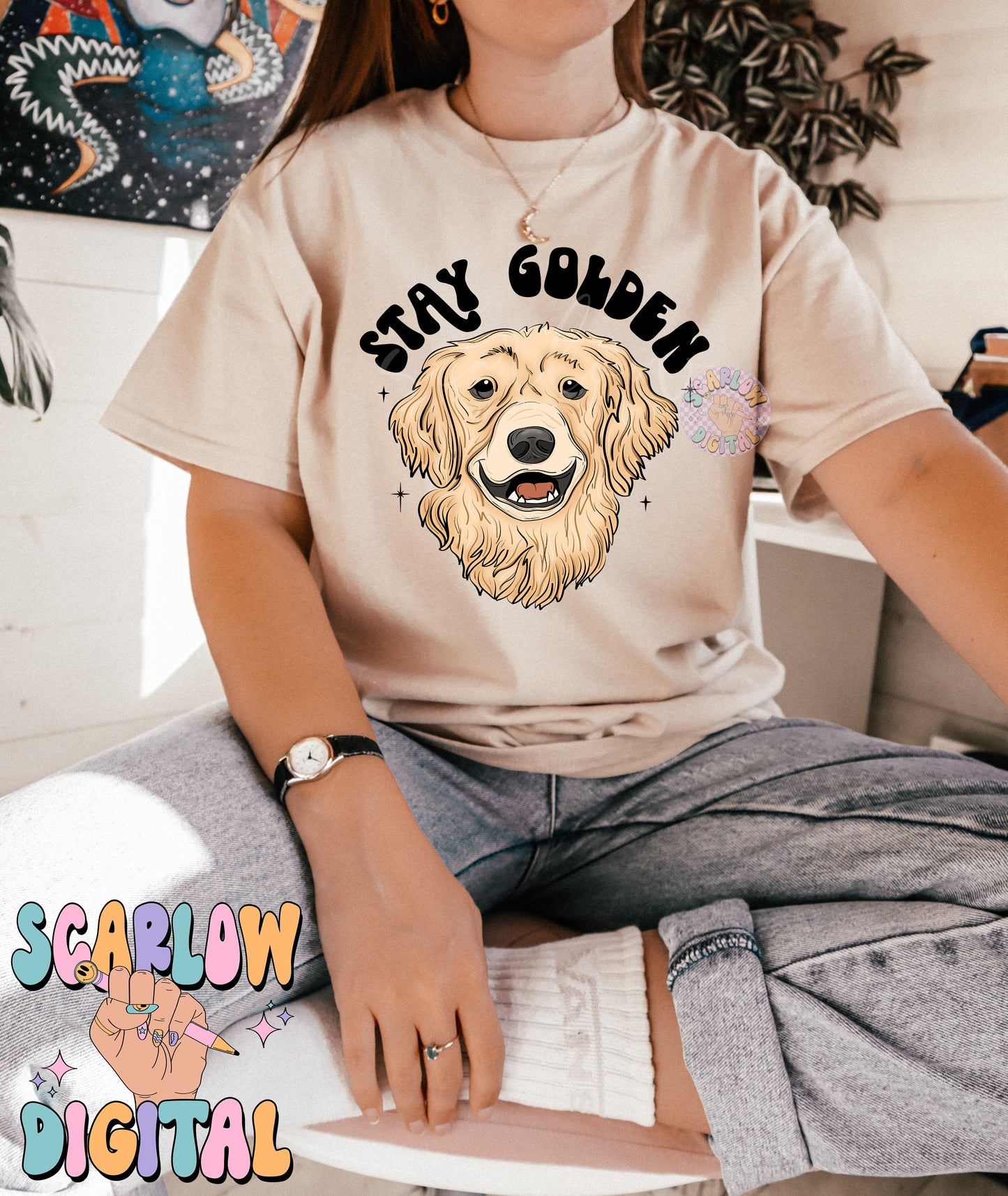 Stay Golden PNG-Golden Retriever Sublimation Digital Design Download-dog mama png, fur mama png, dog lover png, puppy png, cute png designs