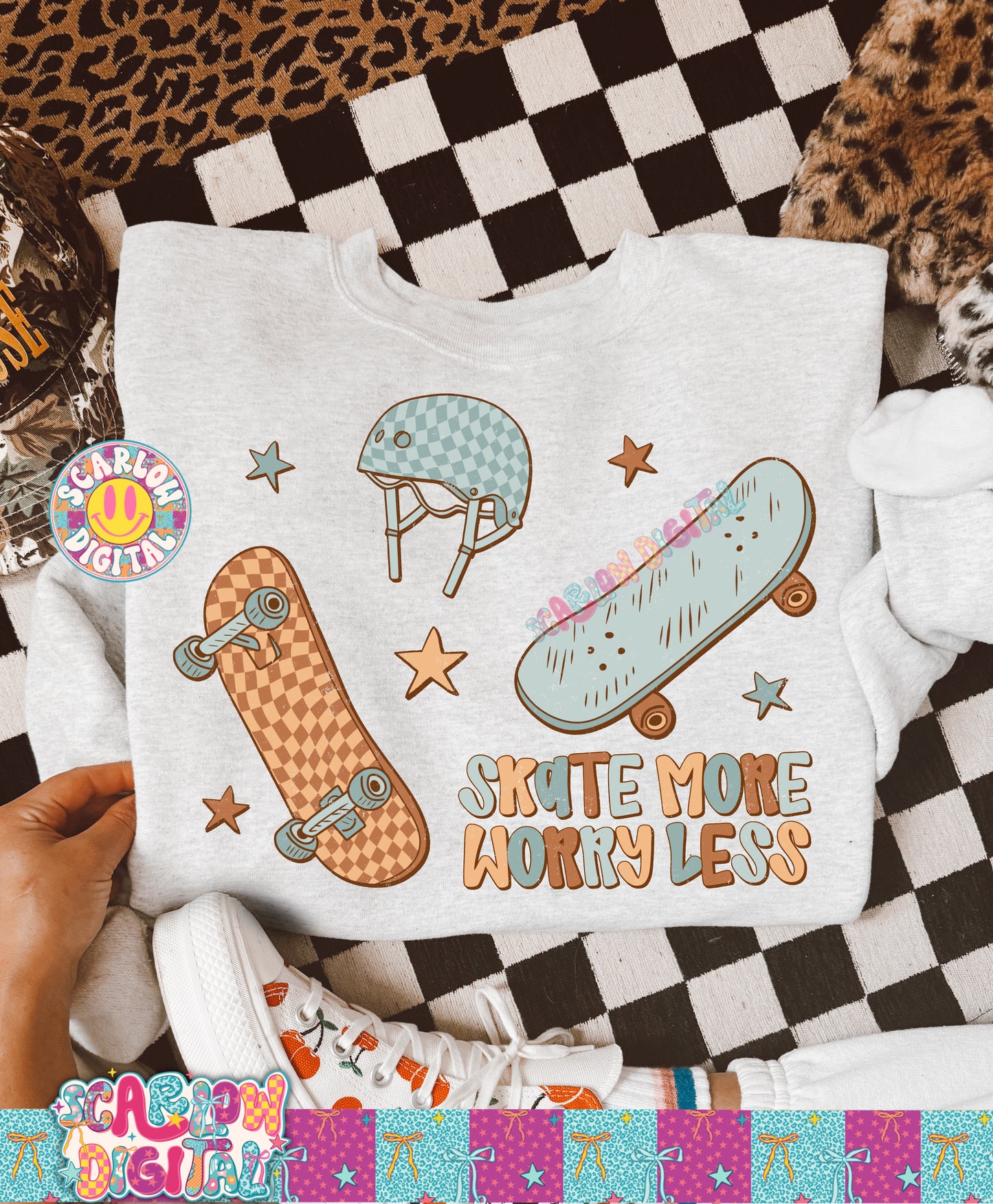 Skate More Worry Less PNG Digital Design