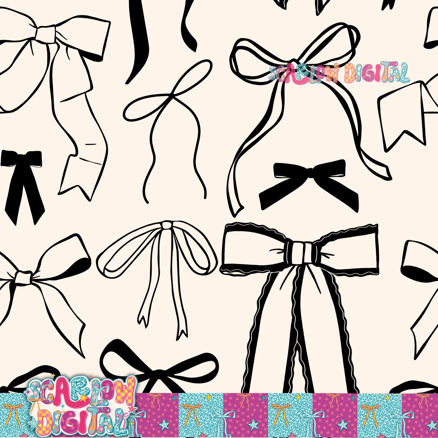 Black Bows Seamless Pattern Digital Design