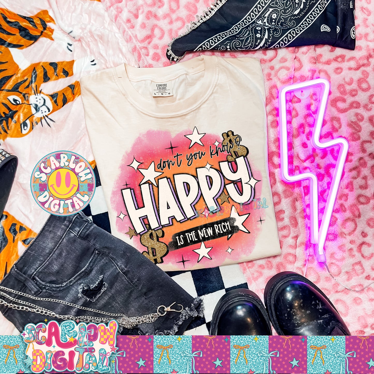 Happy is the New Rich PNG Digital Design