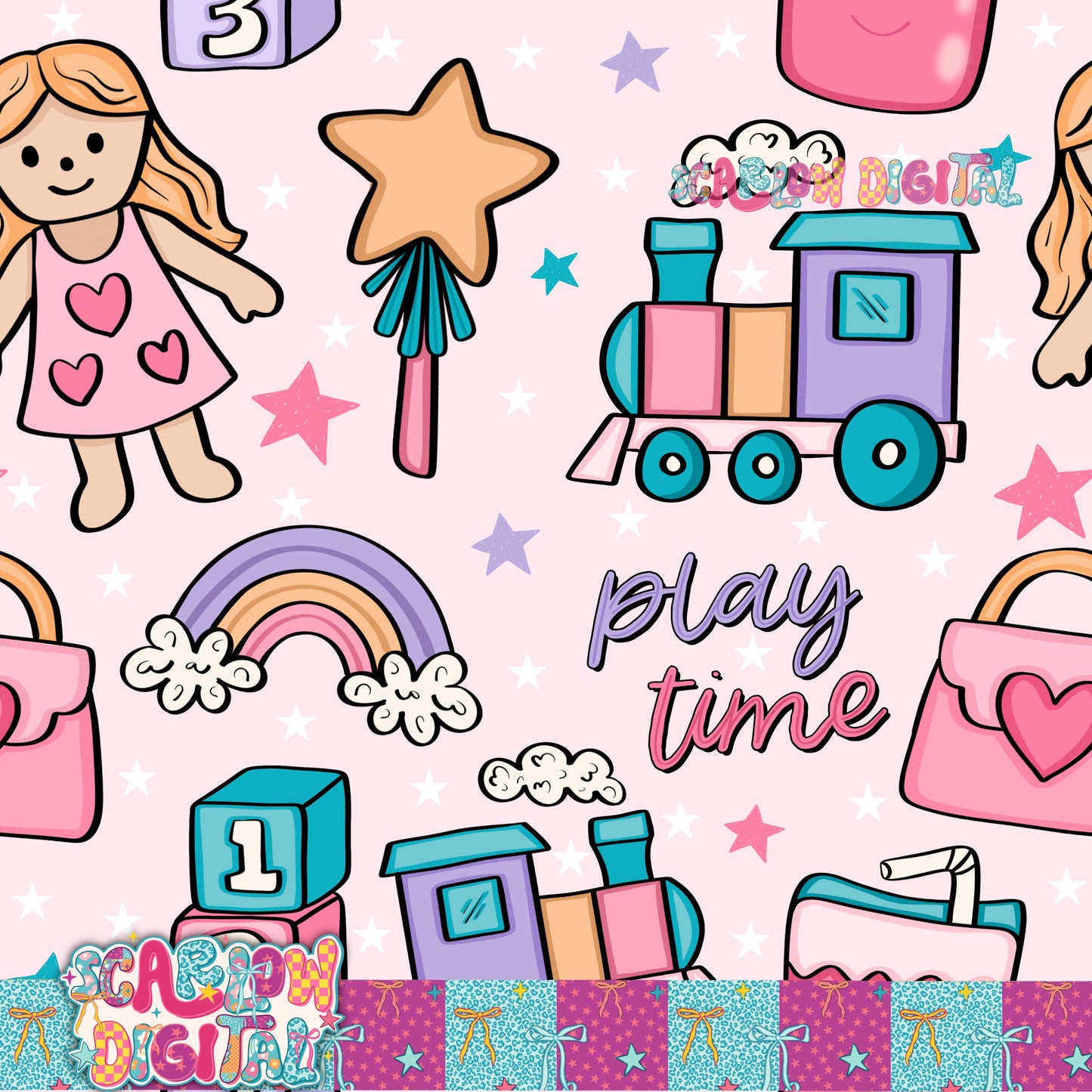 Play Time Seamless Pattern Digital Design