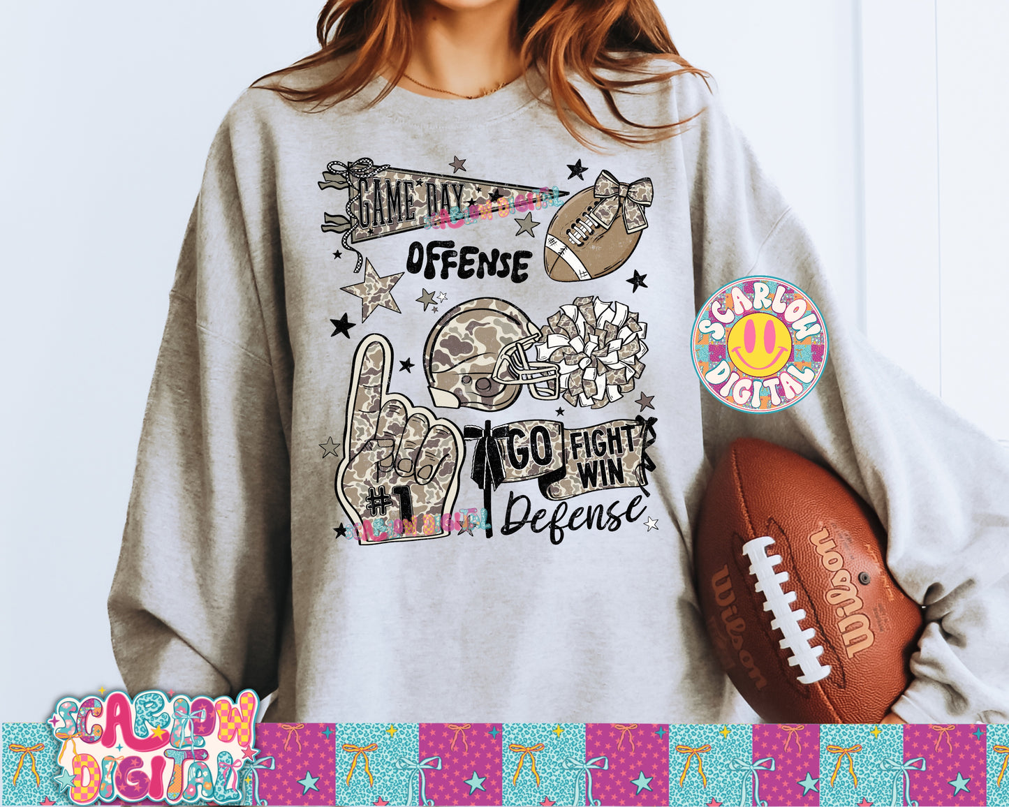 Camo Football Doodles PNG Digital Design