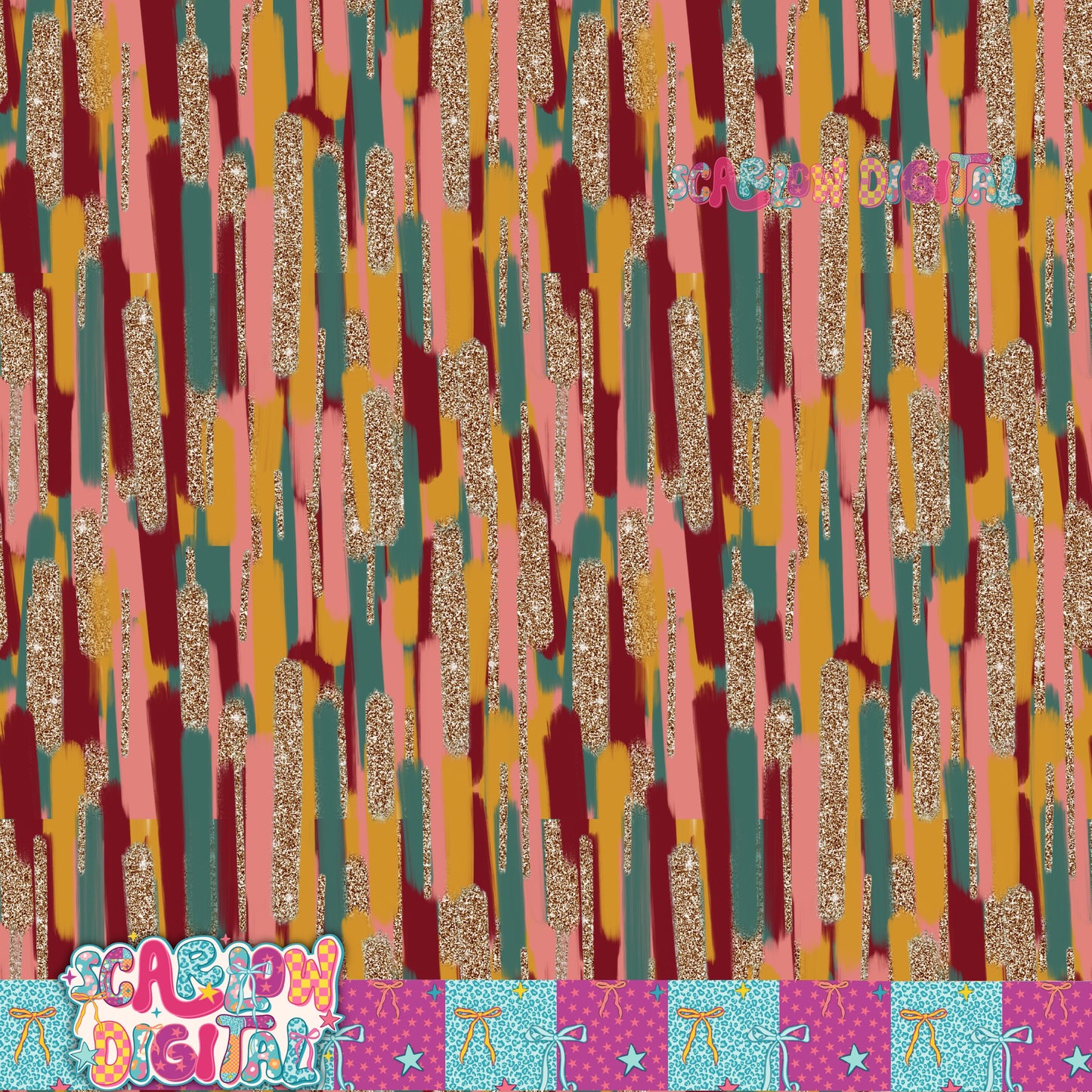 Christmas Paint and Glitter Seamless Pattern Digital Design