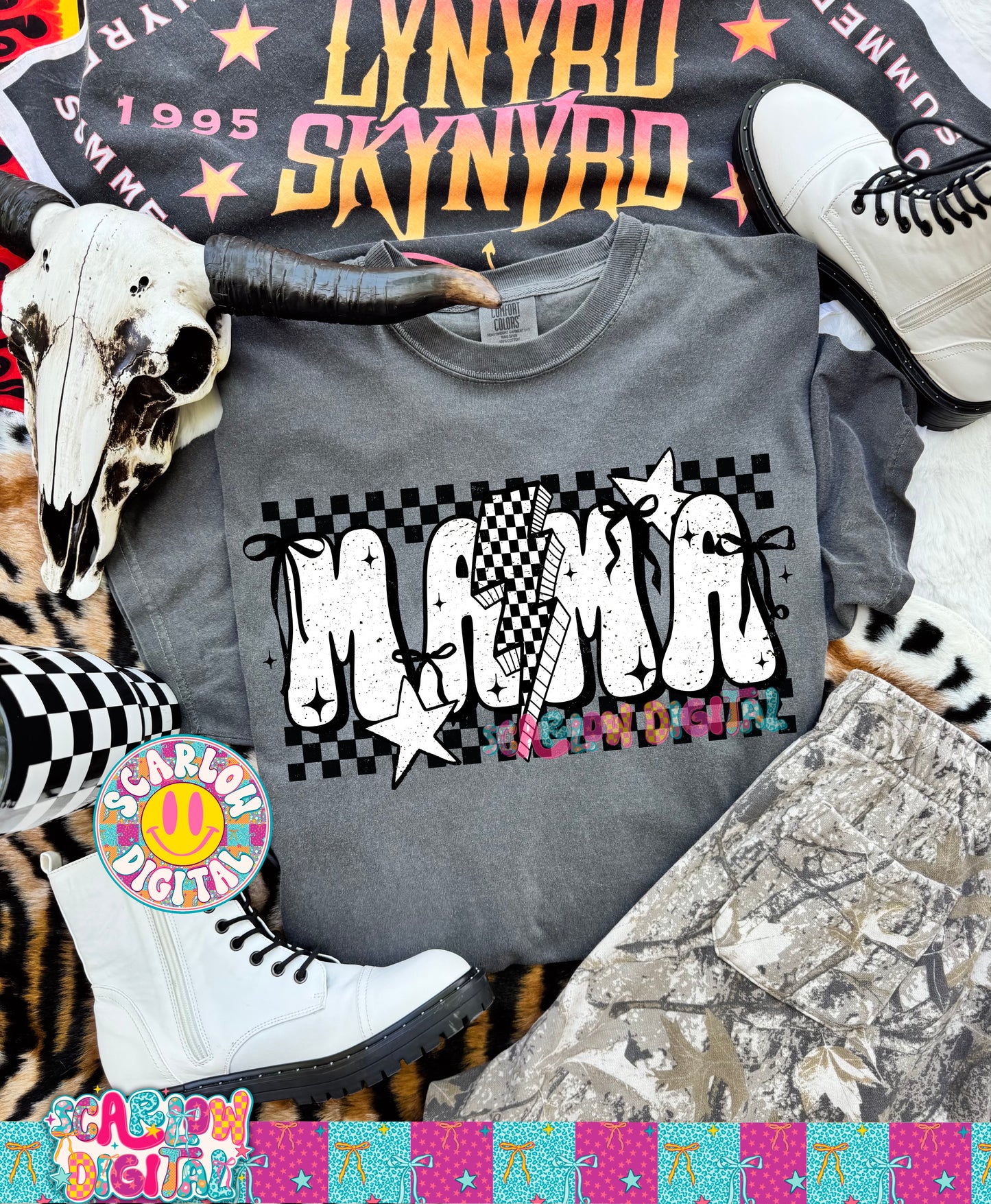 Mama Black and White Rocker Bow PNG Digital Design