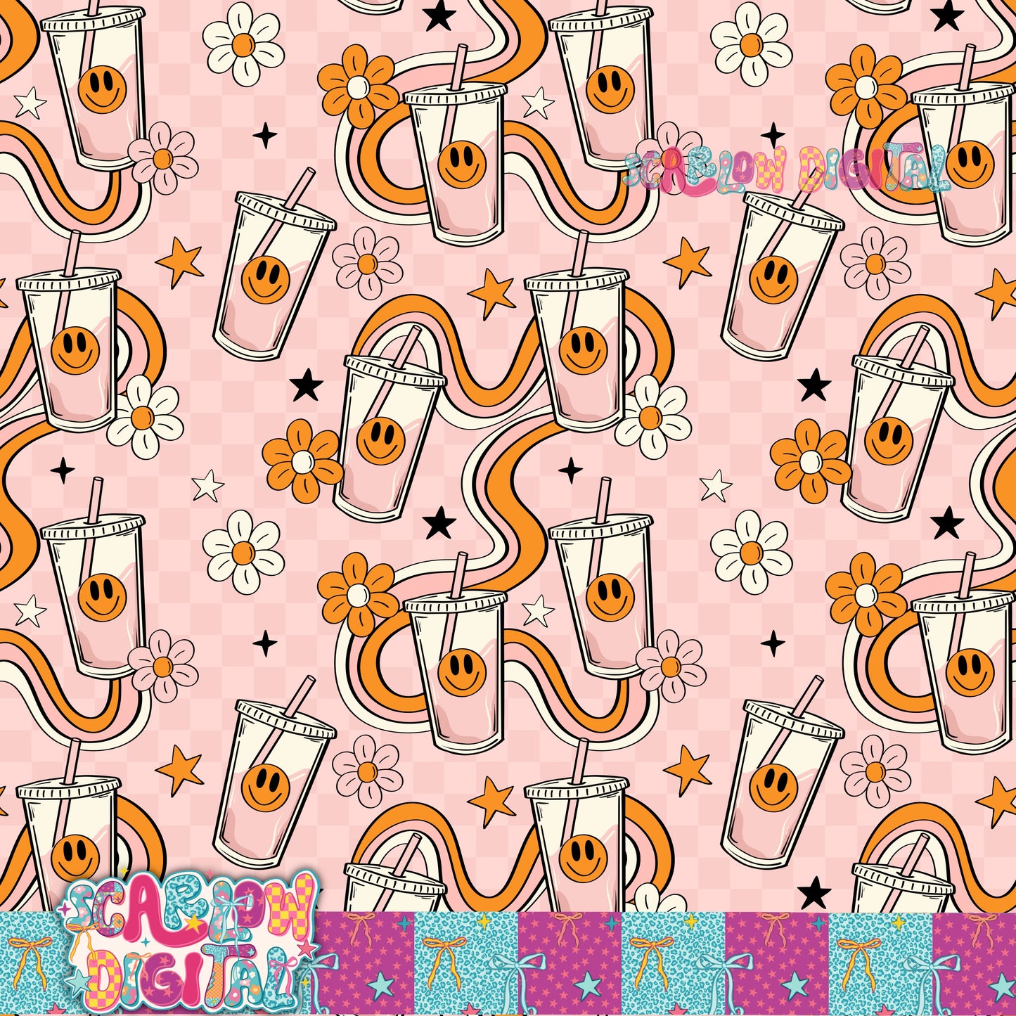Happy Coffee Seamless Pattern Digital Design