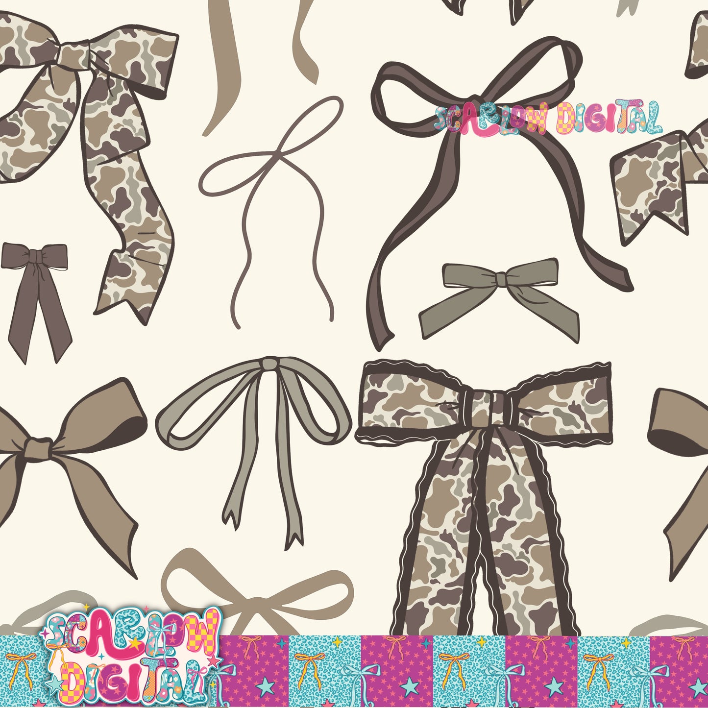 Camo Bows Seamless Pattern Digital Design