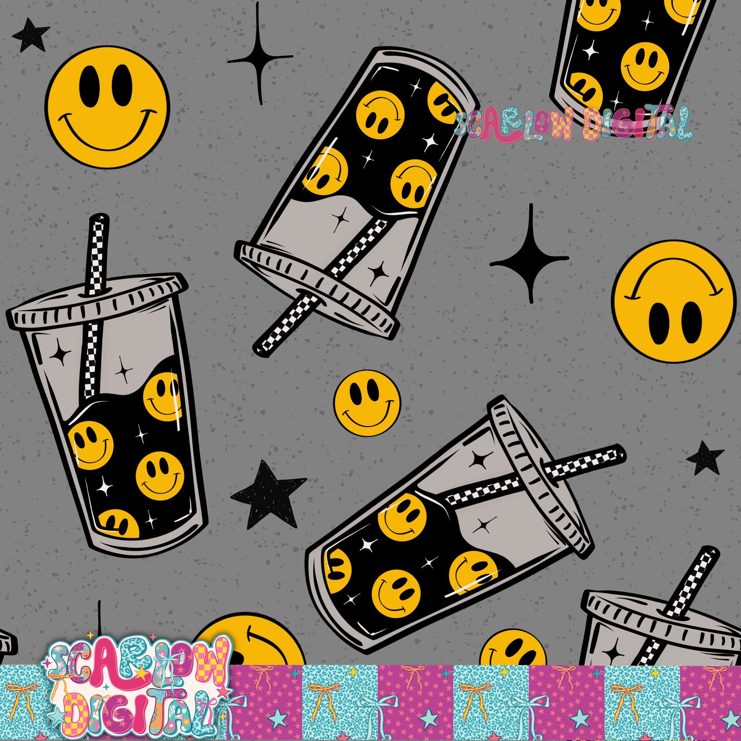 Happy Coffee Seamless Pattern Digital Design