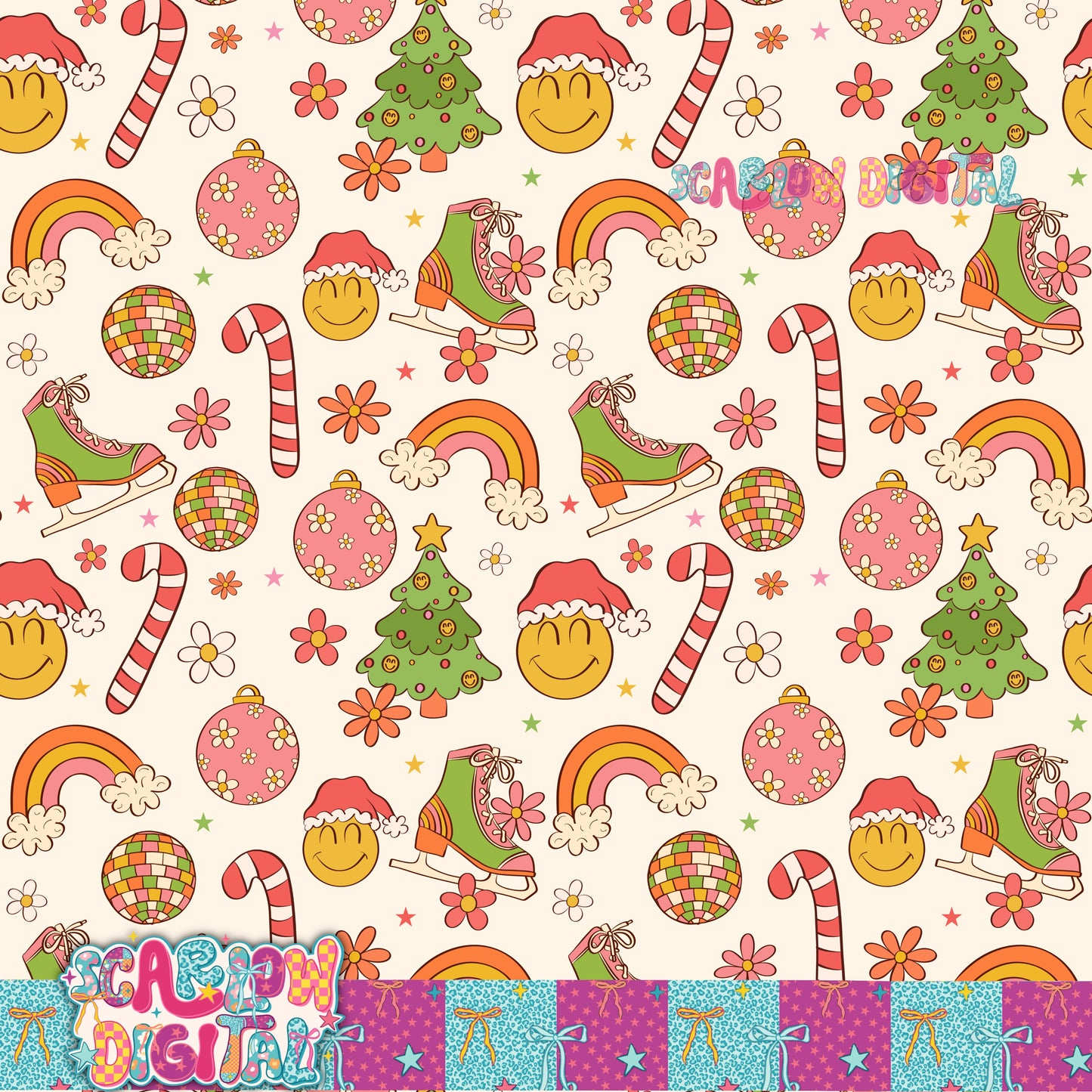 Groovy Christmas Seamless Pattern Digital Design