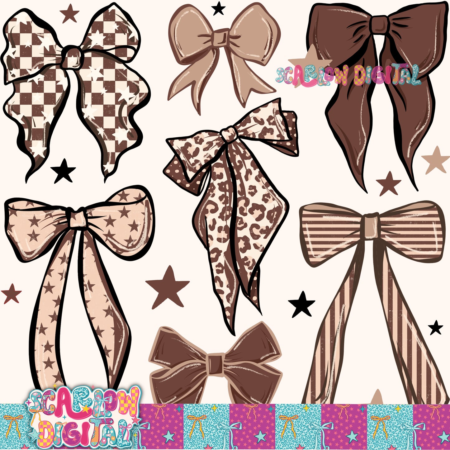 Neutral Retro Bows Seamless Pattern Digital Design