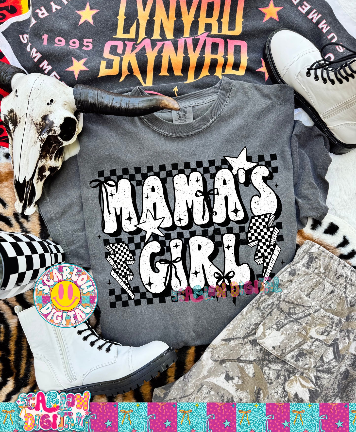 Mama's Girl Black and White Rocker Bow PNG Digital Design