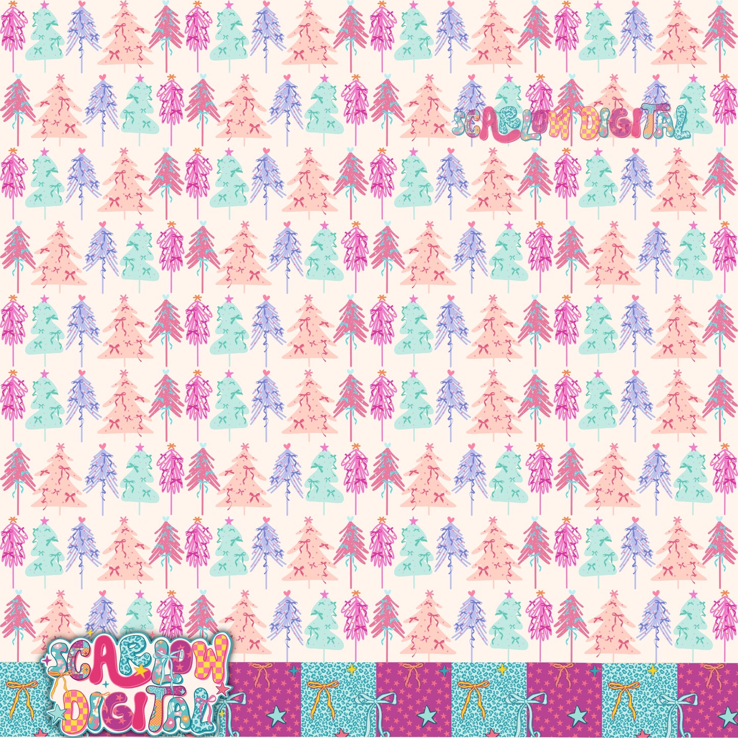 Preppy Christmas Trees Seamless Pattern Digital Design