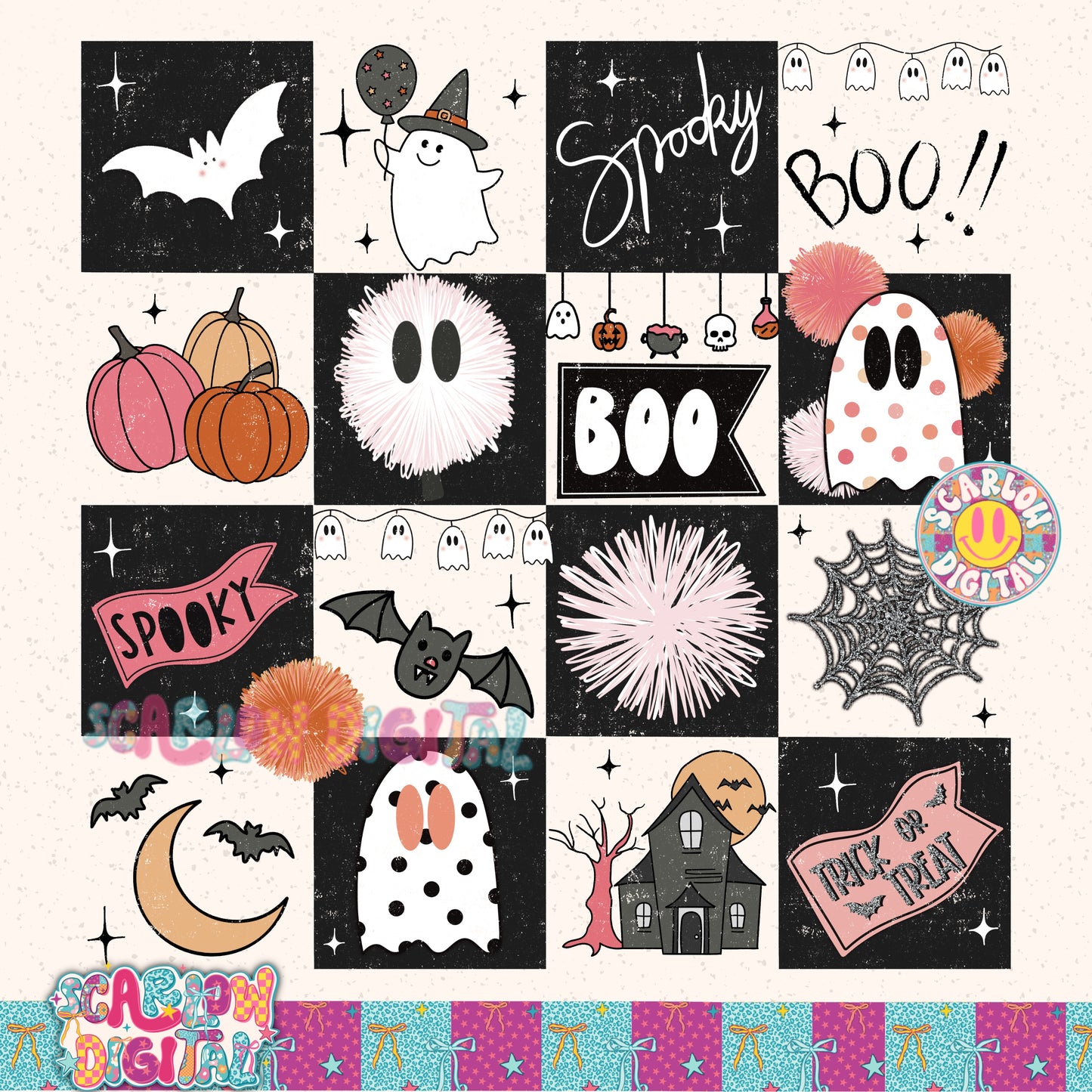 Spooky Checkers in Pink PNG Digital Design
