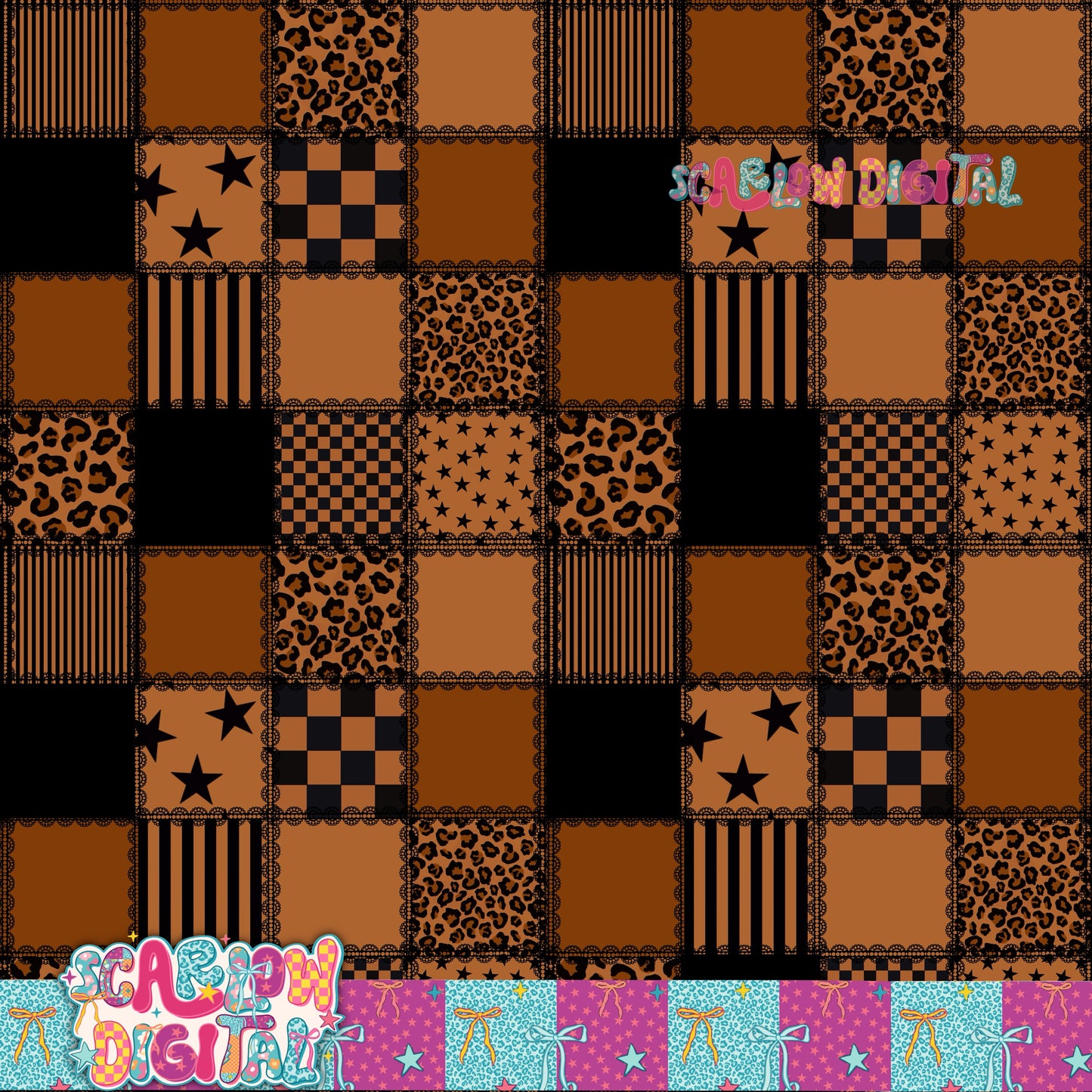 Brown and Black Lace Patches Seamless Pattern Digital Design
