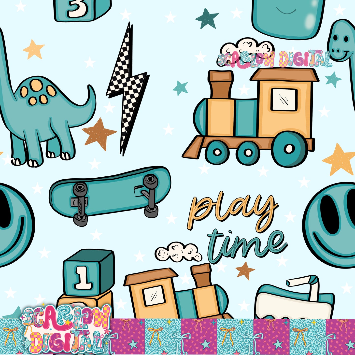 Play Time Seamless Pattern Digital Design