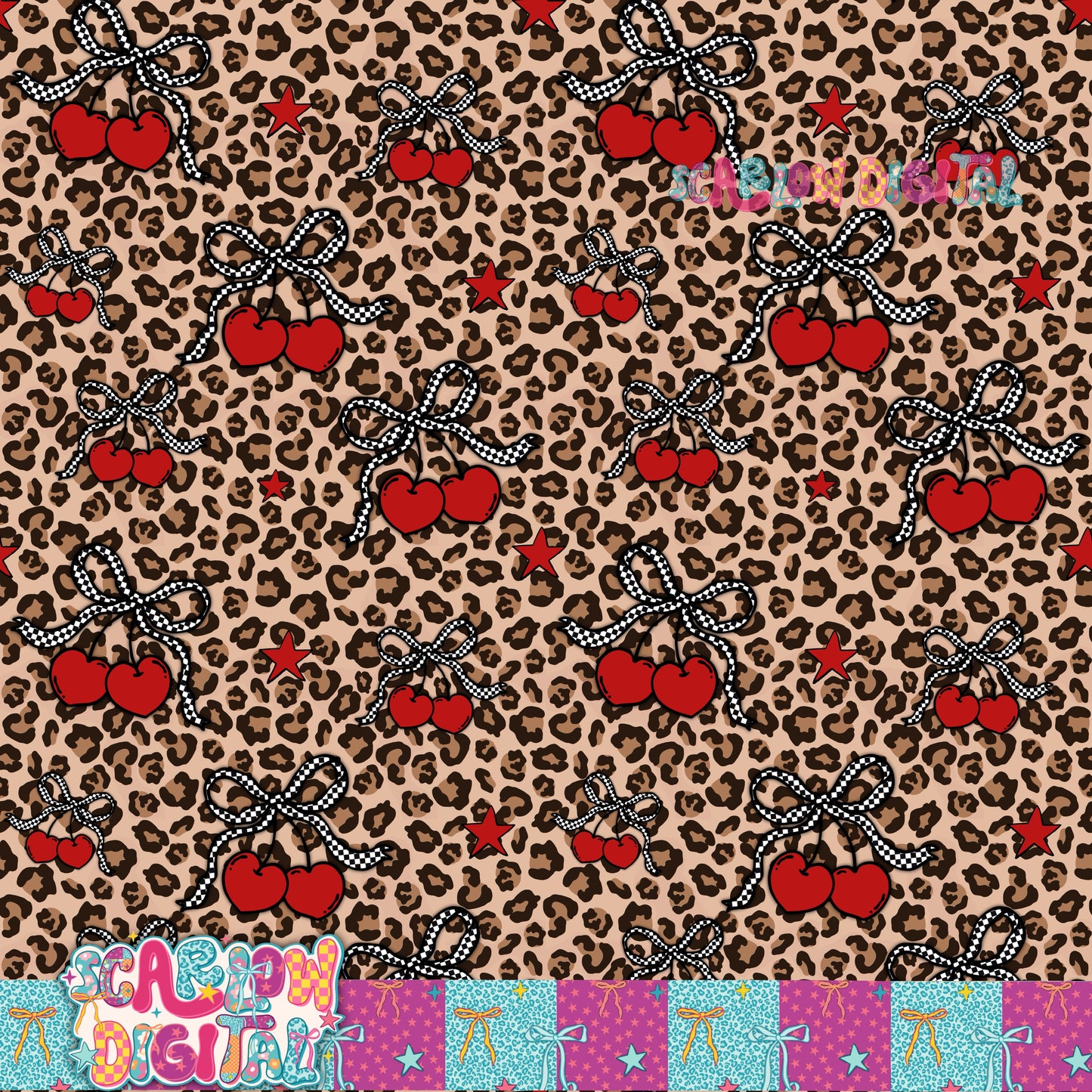 Cherry Leopard Seamless Pattern Digital Design