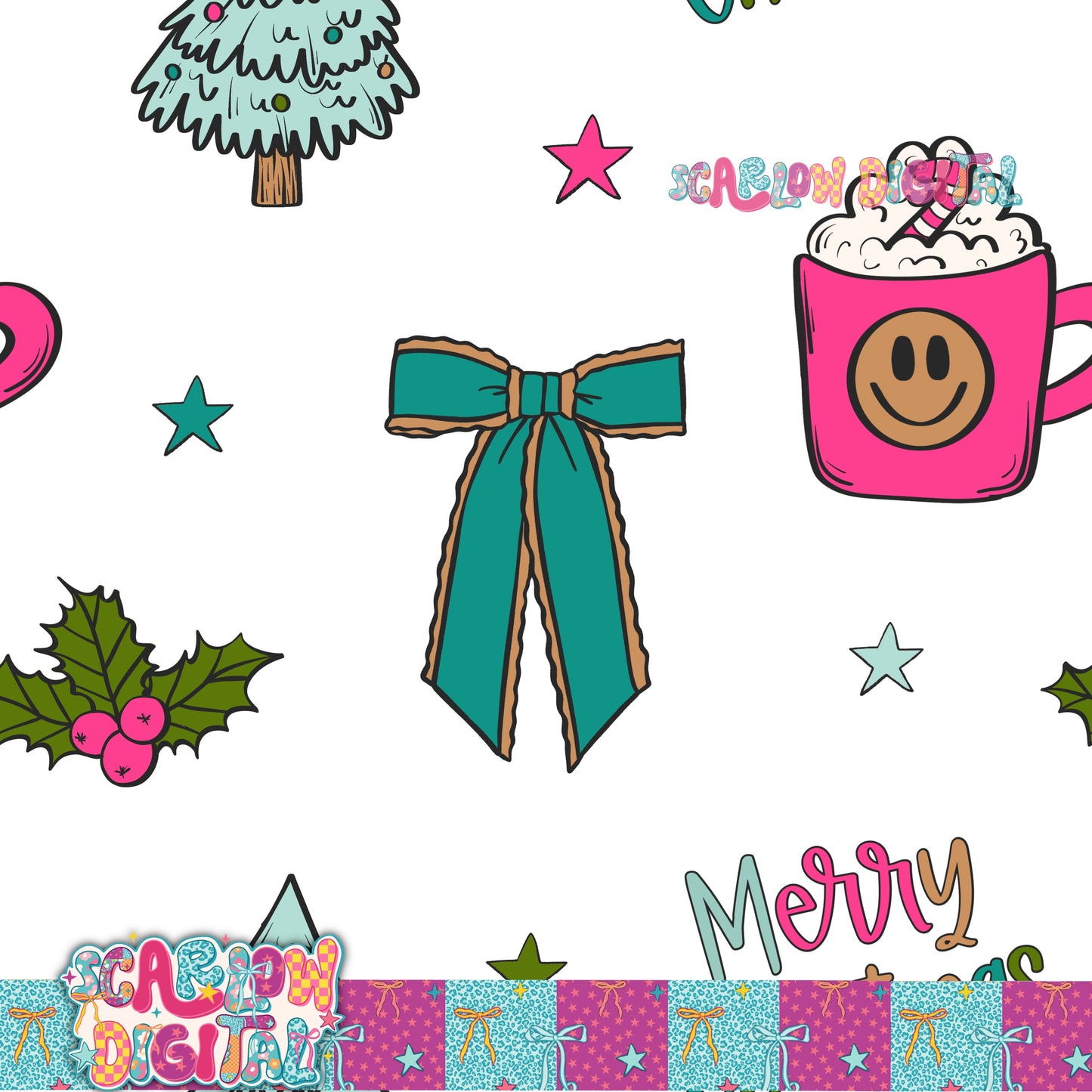 Merry Christmas Seamless Pattern Digital Design