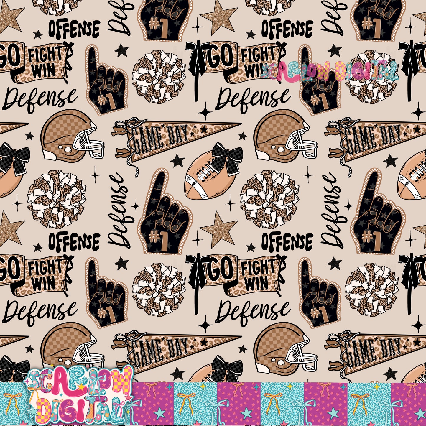 Football Doodles Seamless Pattern Digital Design