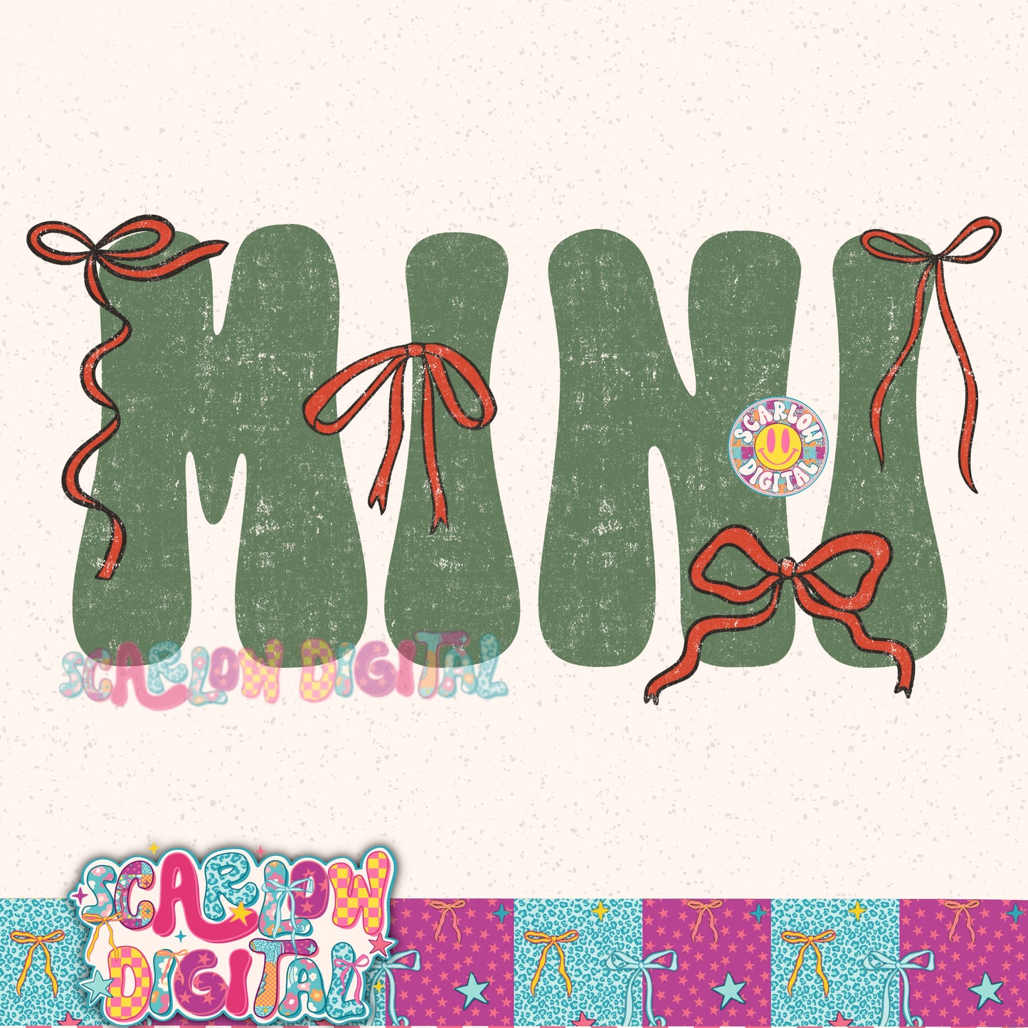 Red Green Bow Mini PNG Digital Design